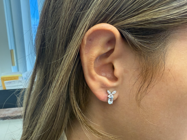 Earrings Platinum Oval Aquamarine & Diamonds Butterfly