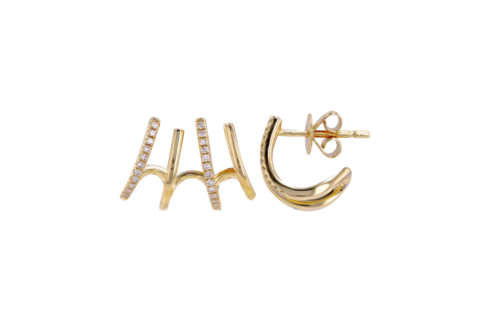 Earrings 14kt Yellow Gold Lobe Stud Four Claw & Diamonds