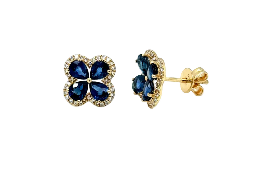 Earrings 18kt Gold Flowers 4 Petals Studs