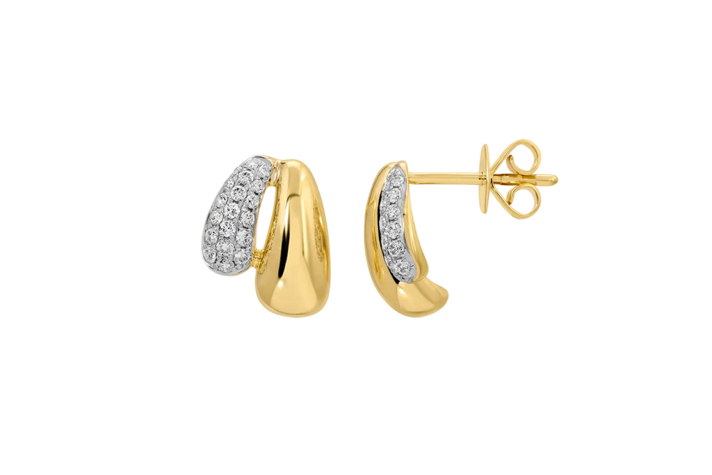 Earrings 14kt Gold Lobe Studs Double Band Diamonds