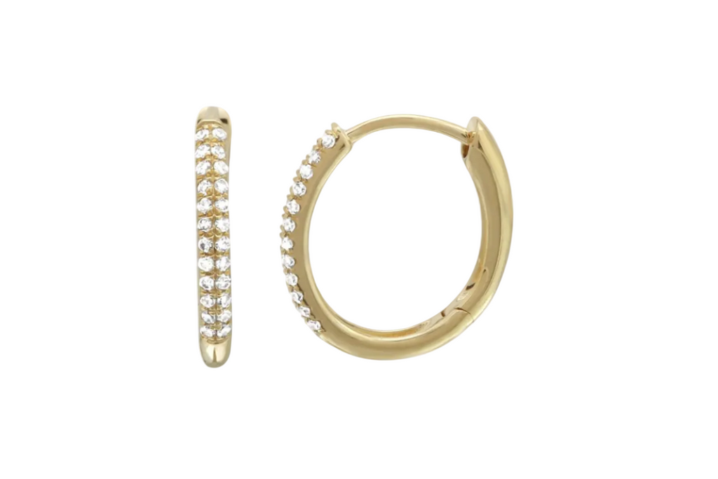 Earrings 14kt Yellow Gold Oval Mini Hoops & Diamonds