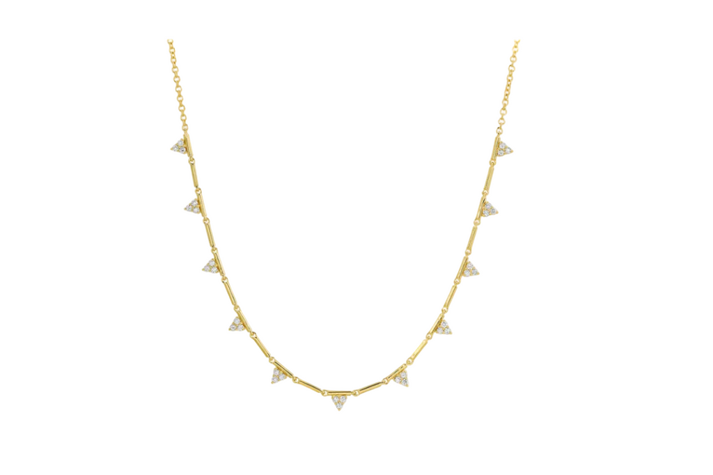 Necklace 14kt Gold Eleven Triangles Shape with Diamonds