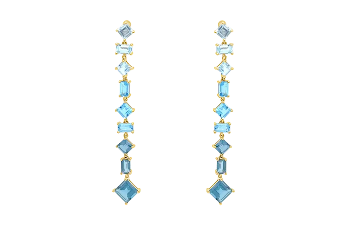 Earrings 18kt Gold and Mixed-Cut Inline Blue Topaz