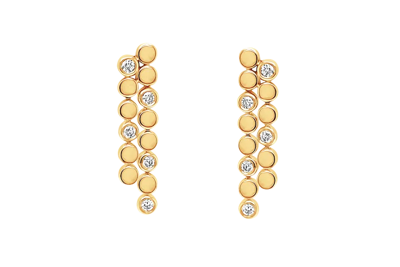 Earrings 14kt Gold Double Inline Round Diamonds Drop