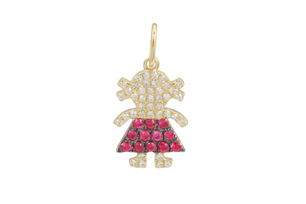 Necklace 14kt Gold Girl with Ruby & Diamonds