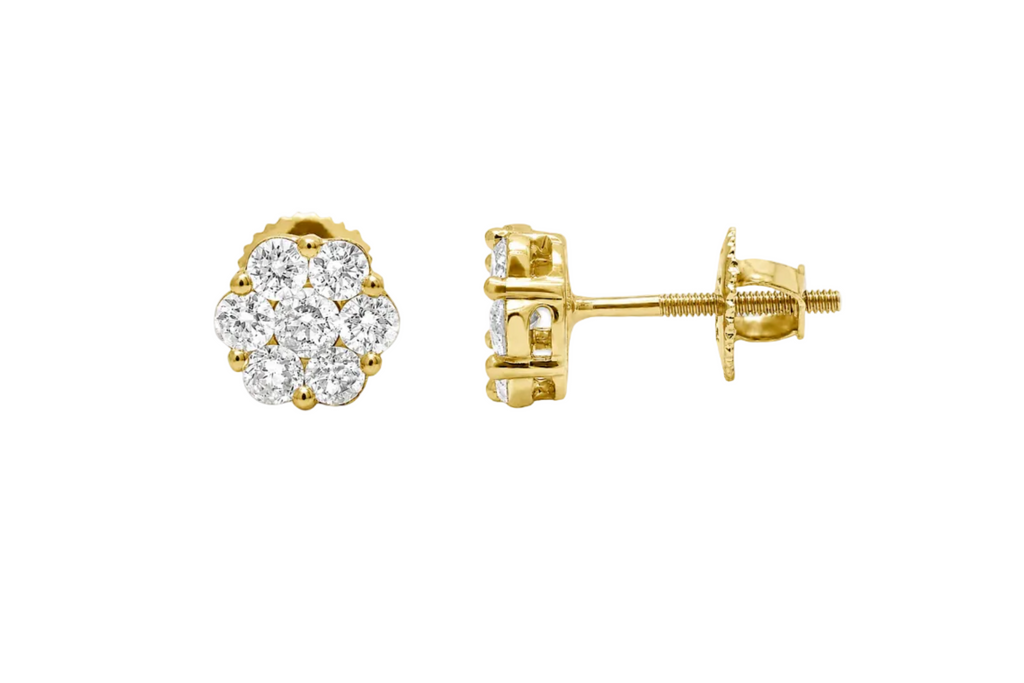 Earrings 0.25 cts Diamonds Round Cluster 14kt Yellow Gold