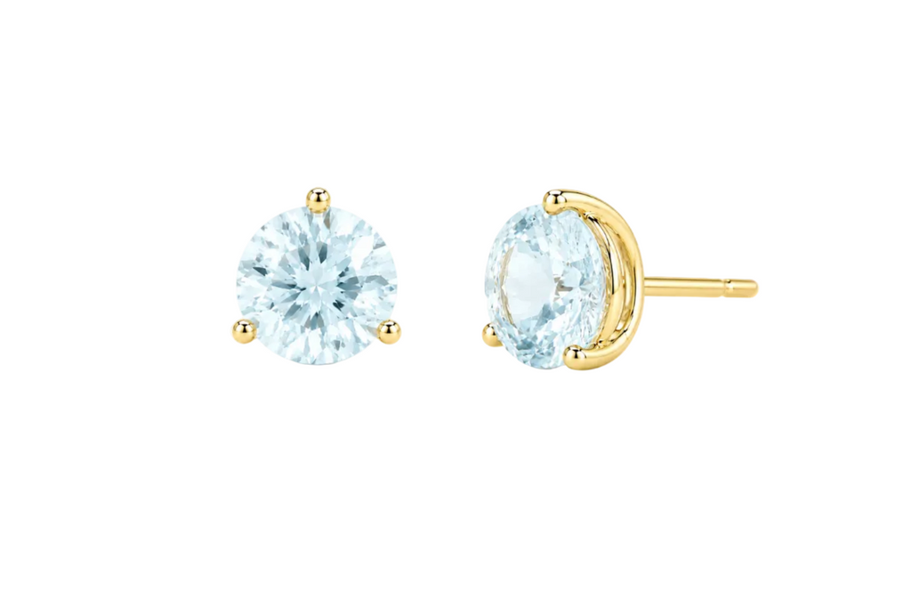 Earrings Round Aquamarines 14kt Gold Studs