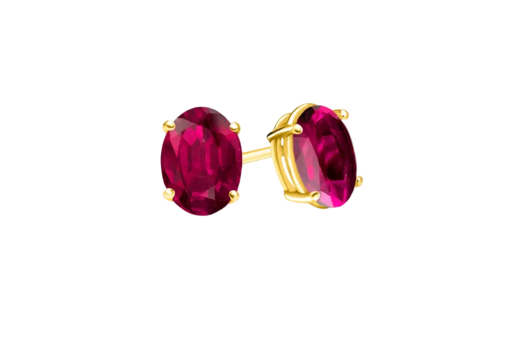 Earrings 14kt Gold 0.60 carats Oval Ruby Mini Studs