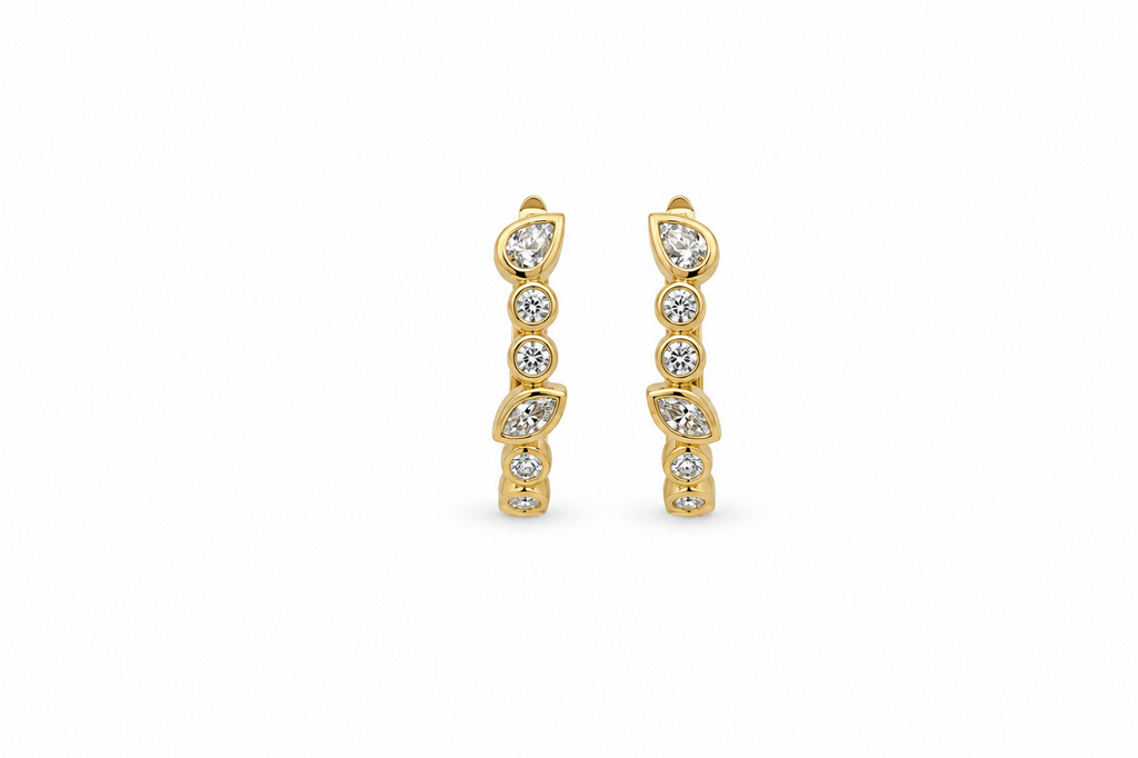 Earrings 18kt Yellow Gold Hoops with Mixed-Cut Diamonds
