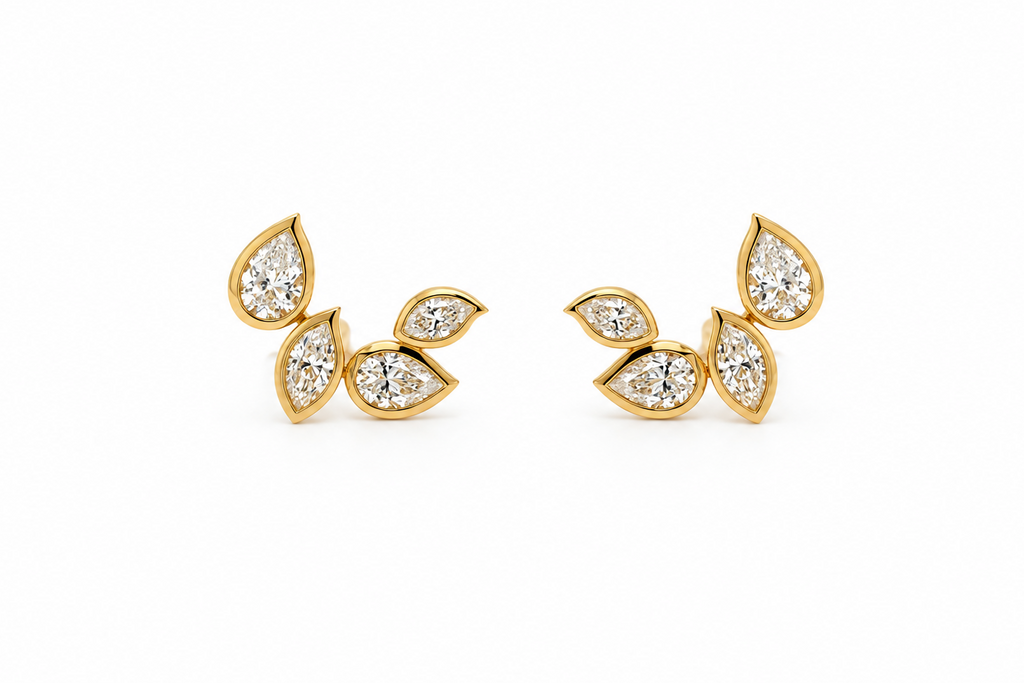 Earrings 18kt Yellow Gold Marquises and Pearls Yellow Diamonds
