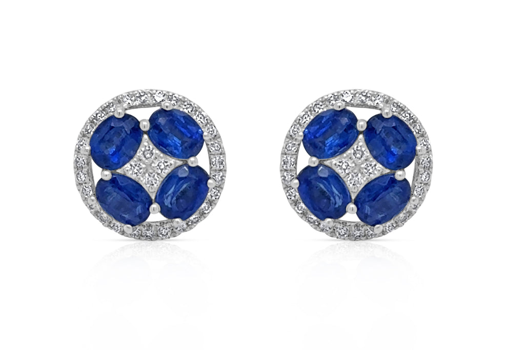 Earrings 18kt Gold Flowers Oval Kenite & Diamonds Studs