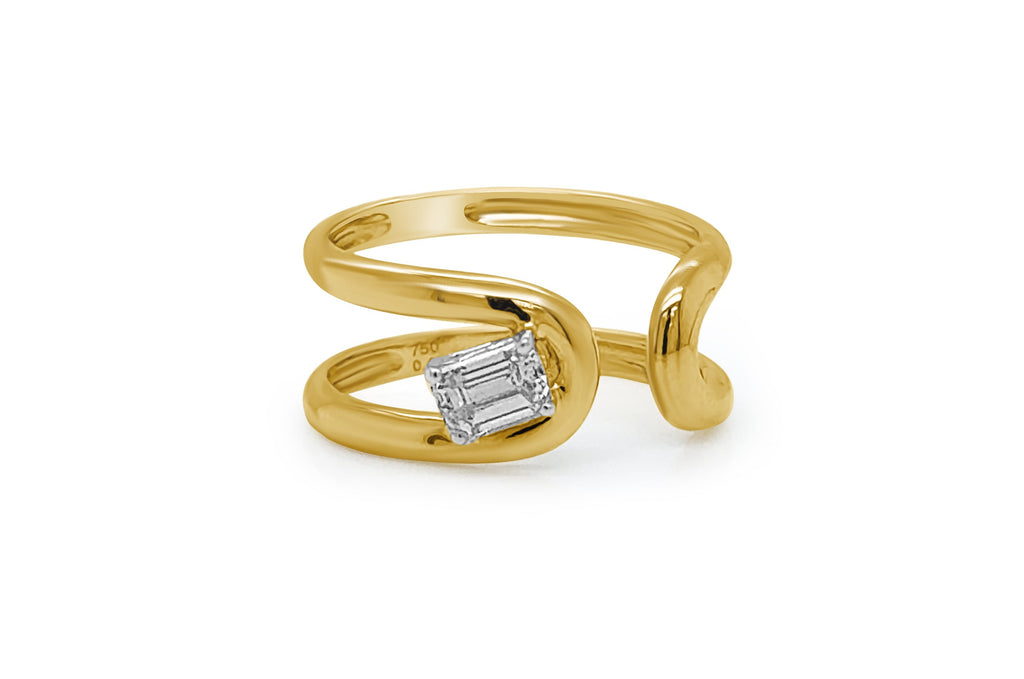 Ring 18kt Gold Open Ring & Emerald Cut Diamond