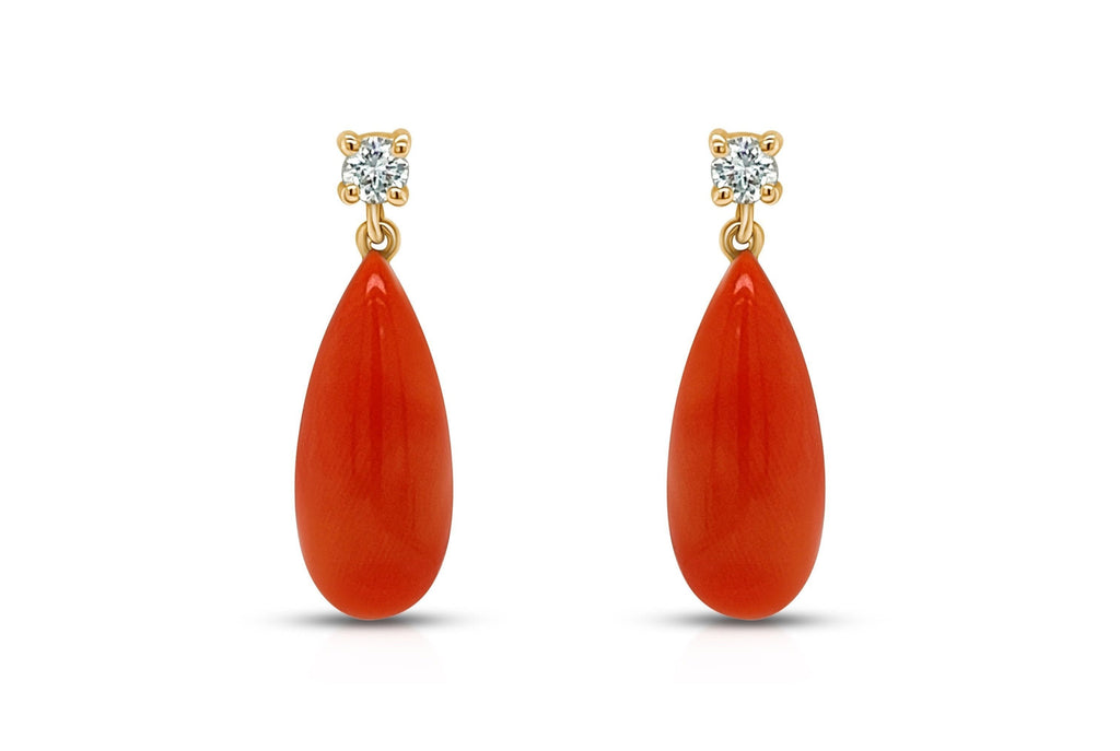 Earrings 18kt Gold Coral Drops & Diamonds