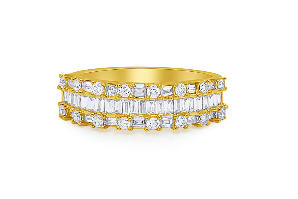 Ring 18kt Yellow Gold Round & Baguette Diamonds Half Band