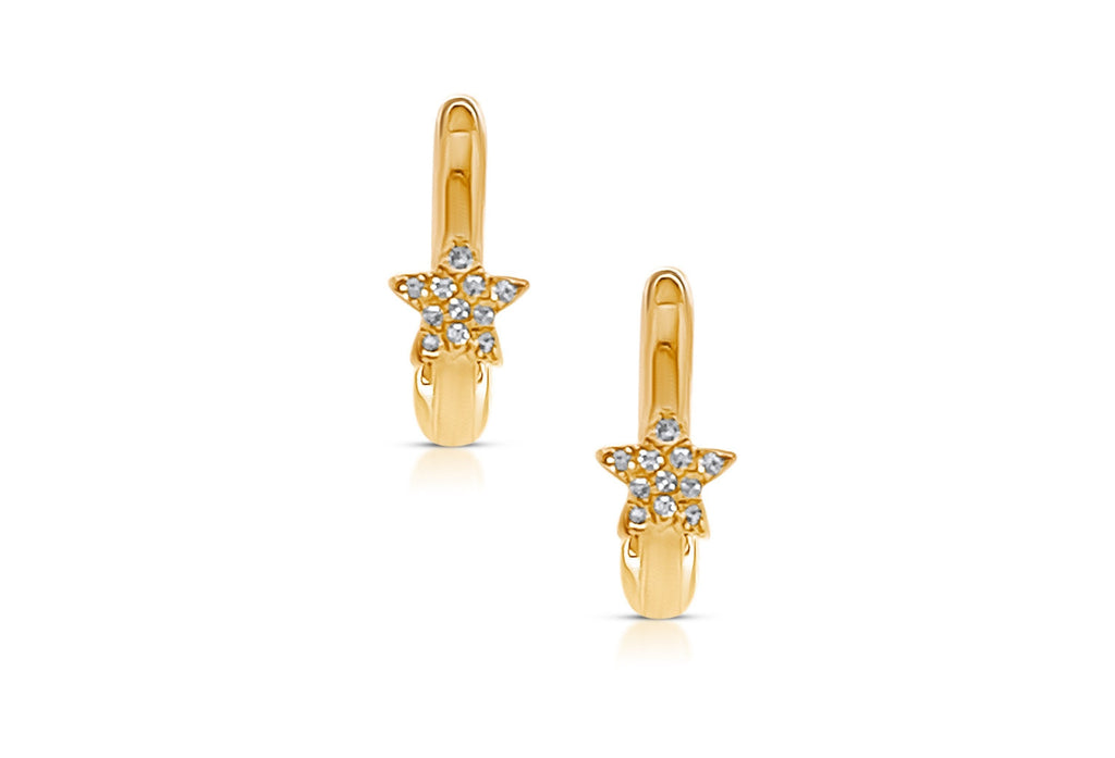 Earrings 14kt Gold Huggies Star and Diamonds