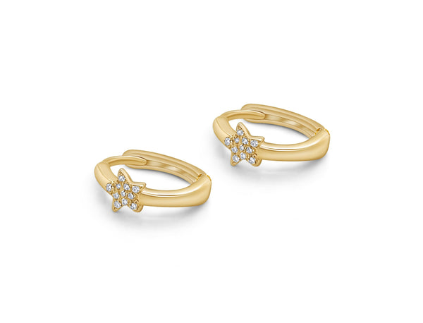 Earrings 14kt Gold Huggies Star and Diamonds