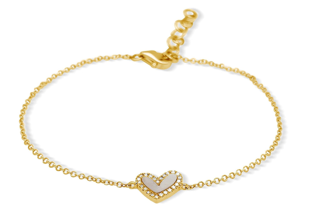 Bracelet 14kt Gold Mother of Pearl Heart and Diamond