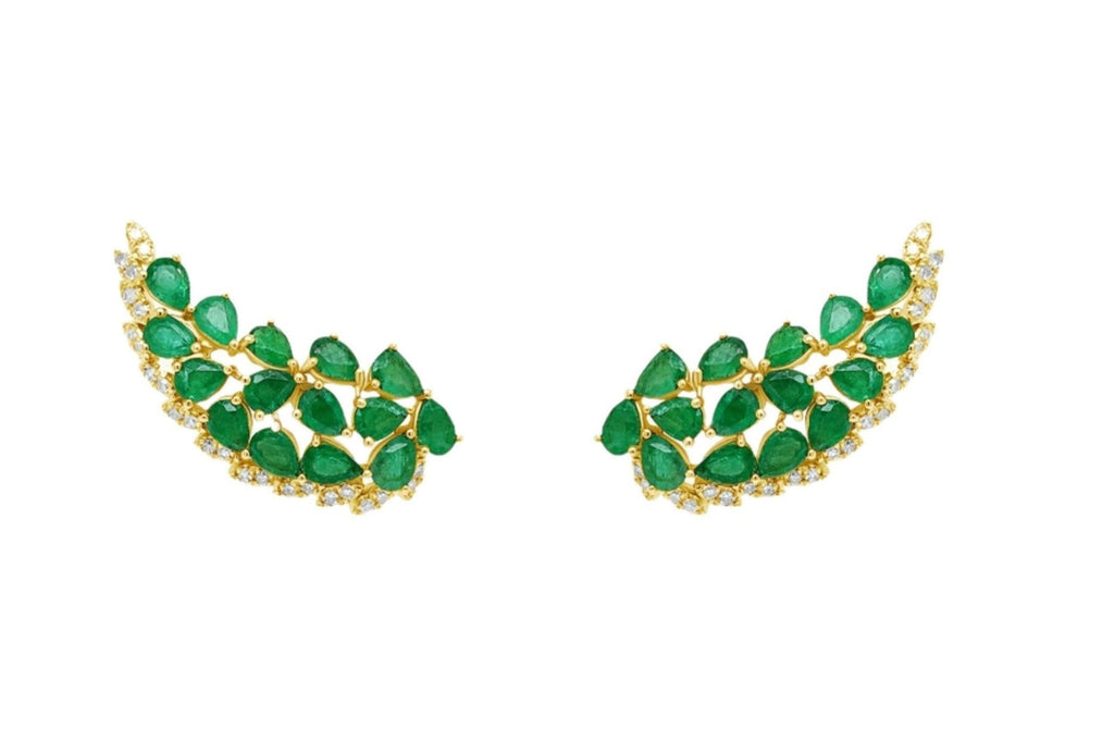 Earrings Wings 14kt Yellow Gold Diamonds and Emeralds