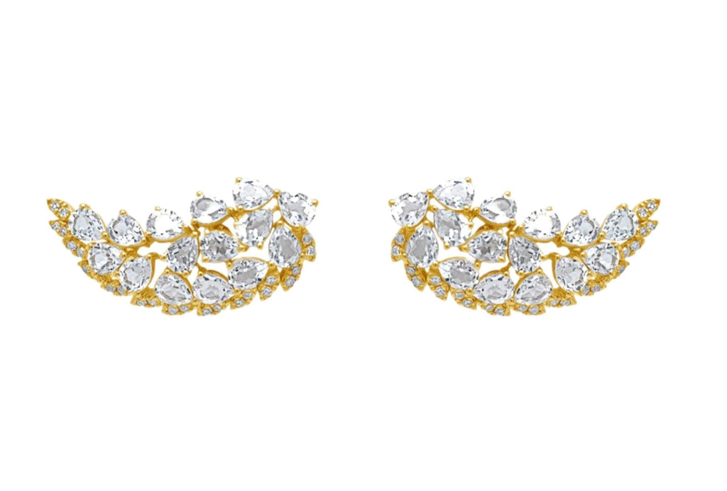 Earrings Wings 14kt Yellow Gold Diamonds and White Topaz