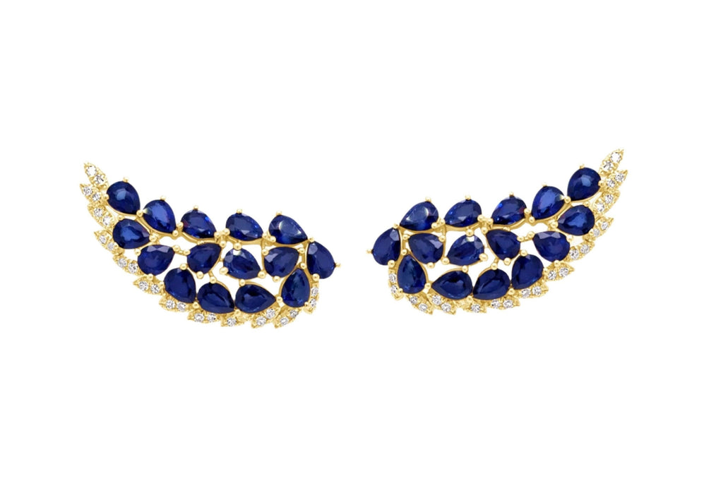 Earrings Wings 14kt Yellow Gold Diamonds and Sapphires