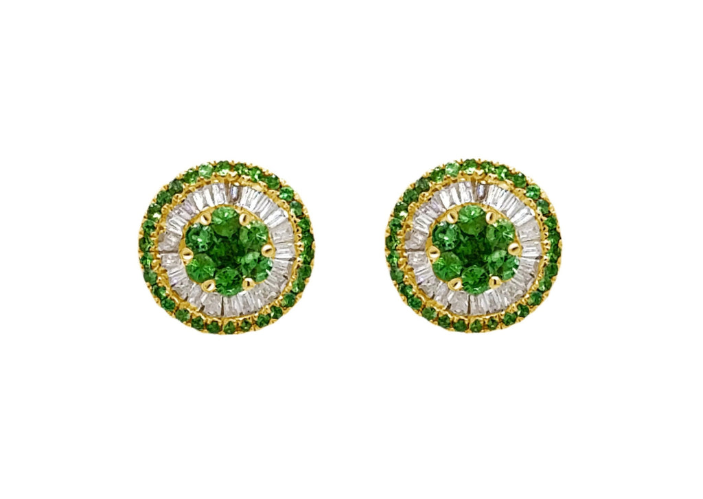 Earrings 18kt Gold Center-Border Emeralds & Diamonds Mini Pizza