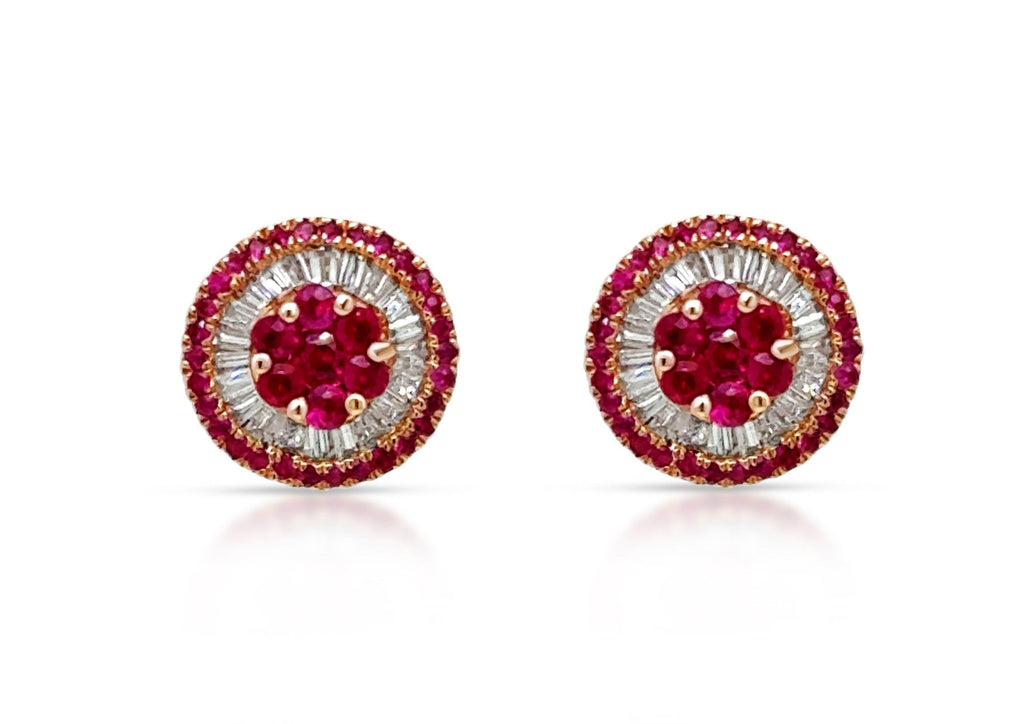 Earrings 18kt Gold Center-Border Rubies & Diamonds Mini Pizza