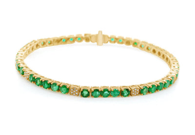 Bracelet 18kt Yellow Gold Tennis Emeralds and Diamonds