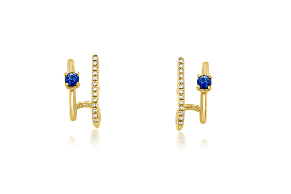 Earrings 14kt Gold Double Row Sapphire & Diamonds