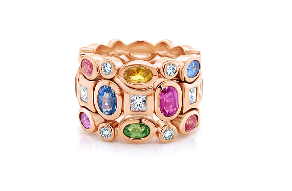 Ring Multicolor Sapphires & Diamonds in Rose Gold
