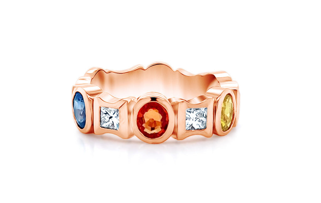 Ring Multicolor Sapphires & Diamonds in Rose Gold
