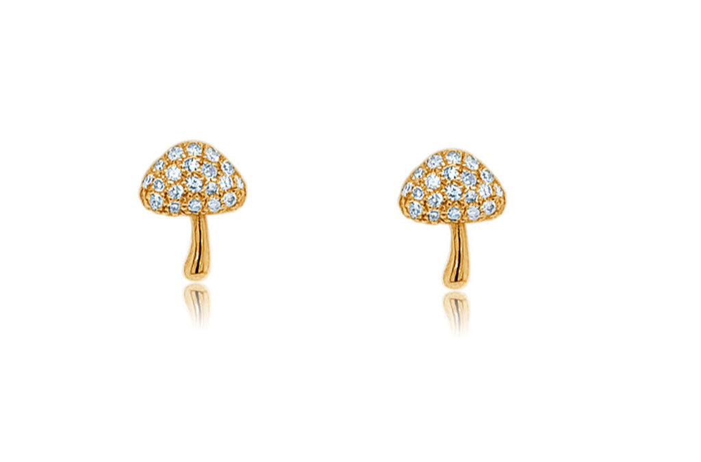 Earrings 14Kt Gold Mushroom shape with Diamonds