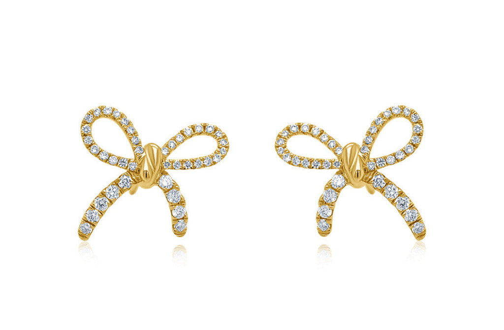 Earrings 18kt Yellow Gold Bows with Diamonds