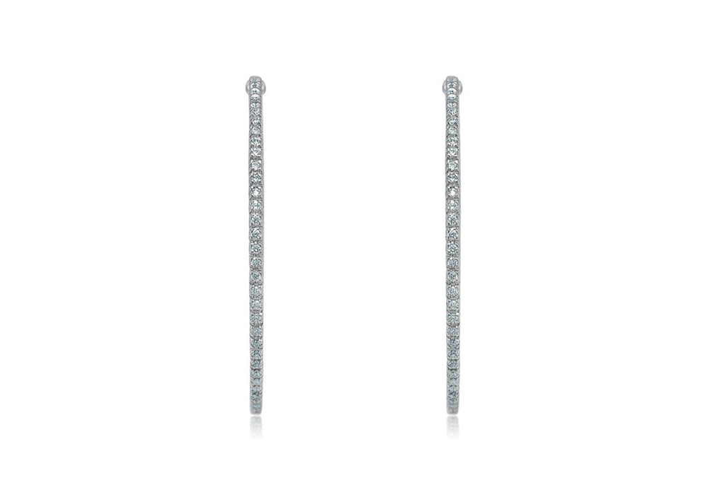 Earrings 18kt White Gold Round Hoops & Diamonds  1.20 cts