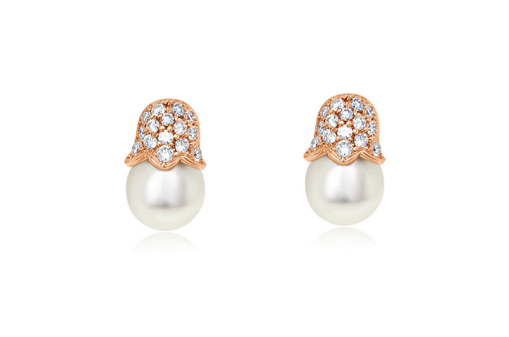 Earrings 18kt Rose Gold Pearl and Diamonds