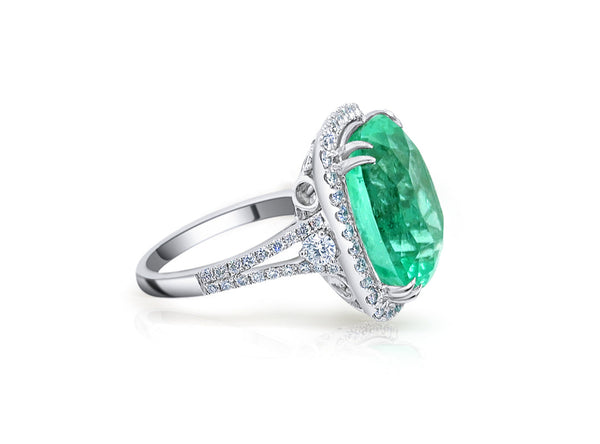 Ring 18kt Gold Colombian Emerald 13.69 cts & Diamonds GIA