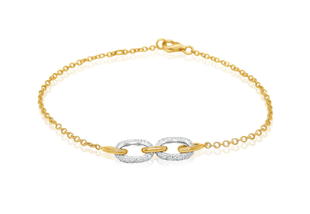 Bracelet 18kt Gold Chain Interlocking Links with Diamonds
