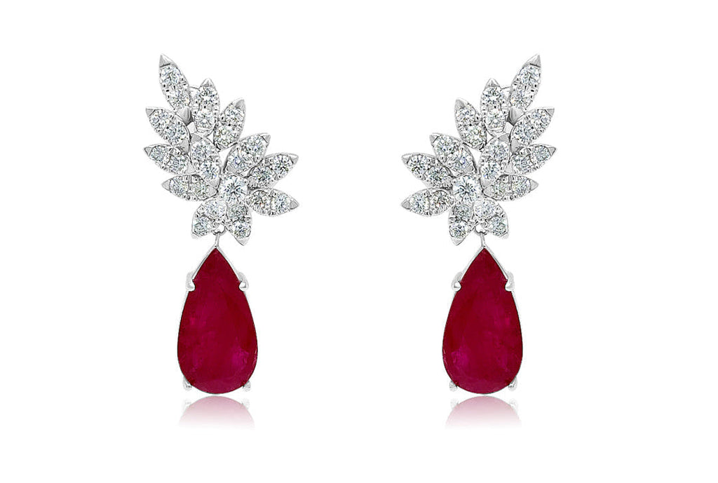 Earrings 18kt Gold Pear Rubies & Diamonds Statement Drops