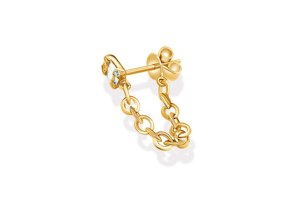 Earrings 14kt Gold Studs Mixed Diamonds and Chain