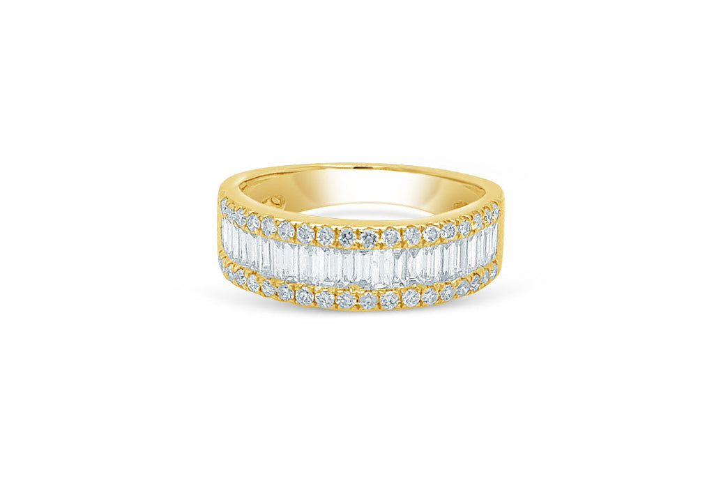 Ring 18kt Yellow Gold Round & Baguette Diamonds Band