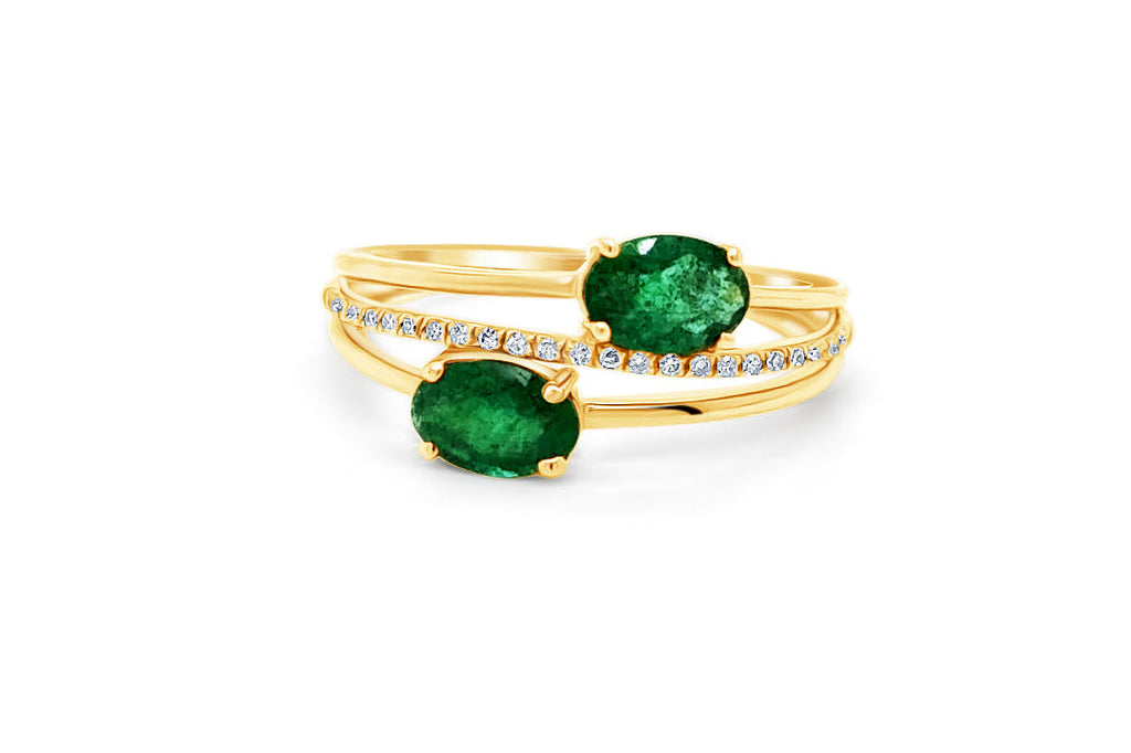 Ring 18 Kt Yellow Gold Ovals Emeralds & Diamonds