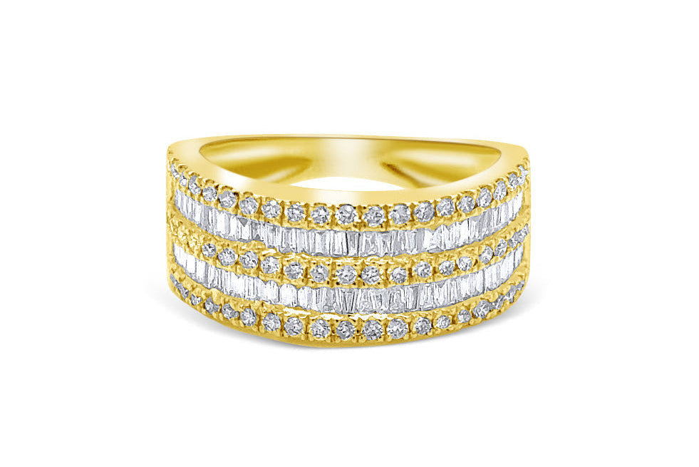 Ring 18kt Gold Baguettes and Diamonds