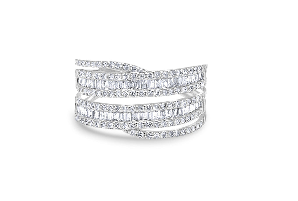 Ring 18kt Gold Round & Baguette Diamonds Double Band