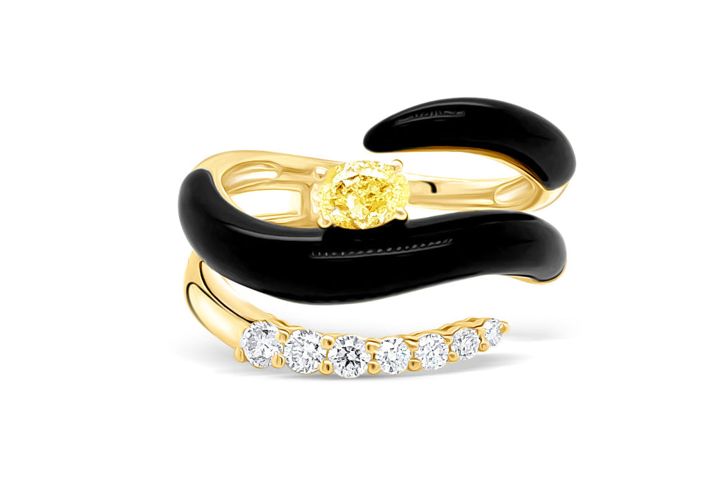 Ring 18kt Yellow Gold Spiral Agate & Diamonds