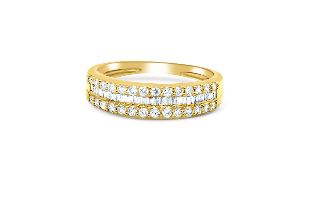 Ring 18kt Yellopw Gold Round & Baguette Diamonds Band