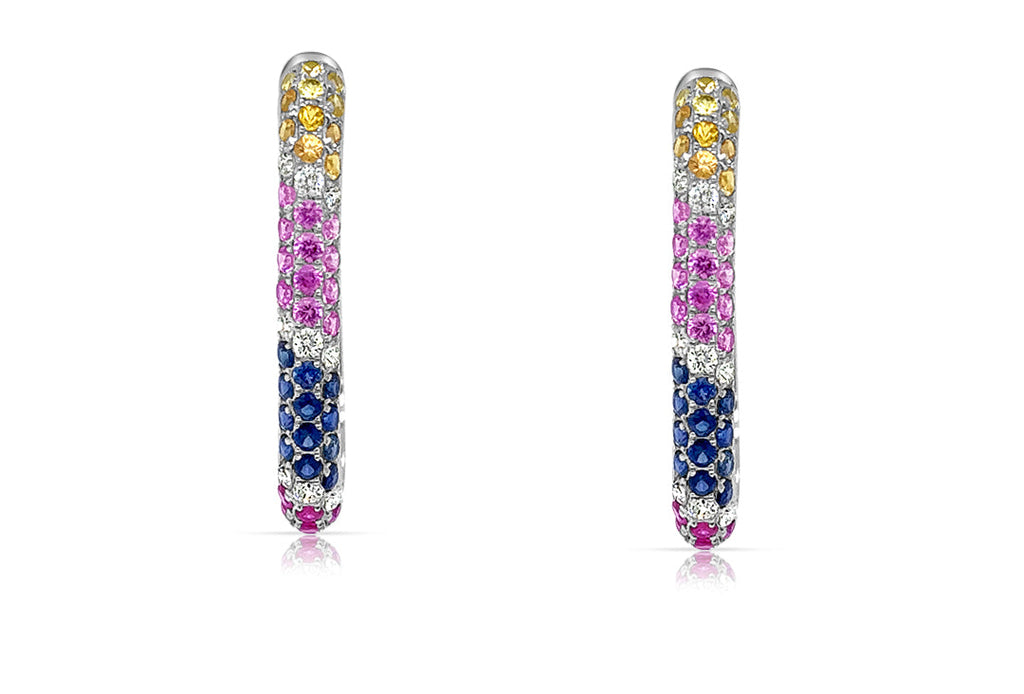 Earrings 18kt Gold Multicolor Sapphires & Diamonds Hoops