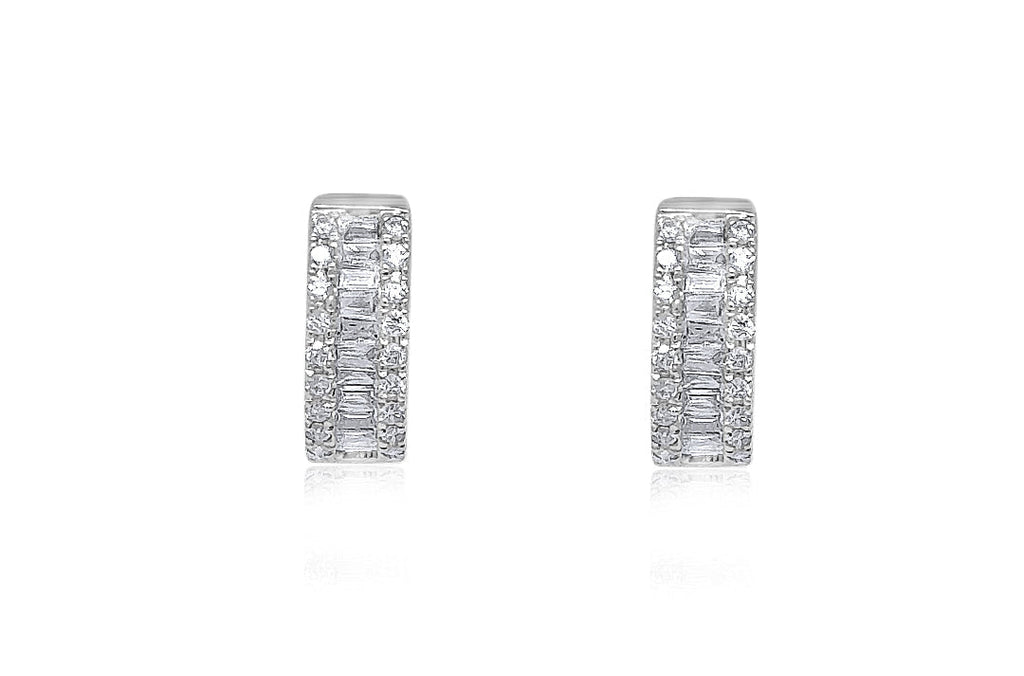 Earrings 18kt Gold Huggies baguettes and round Diamonds