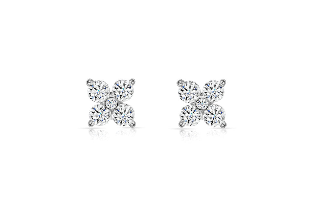 Earrings 0.47 cts Diamonds Flower Cluster Stud 18kt Gold
