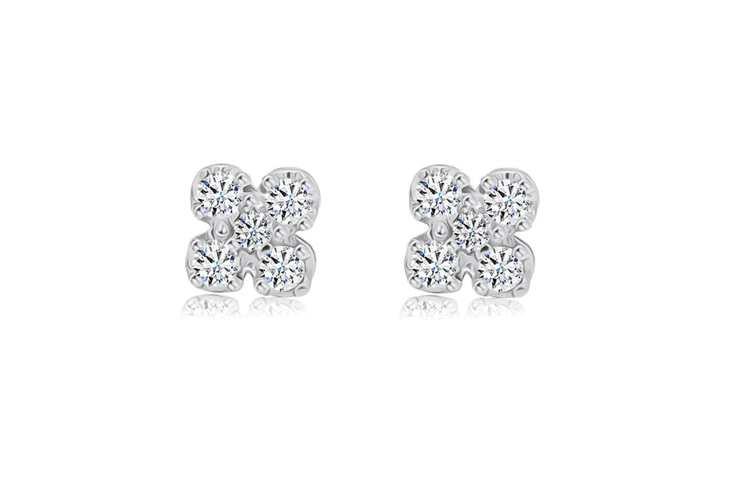 Earrings 0.26 cts Diamonds Flower Cluster Stud 18kt Gold