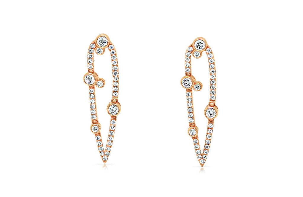 Earrings 18kt Rose Gold open elongated silhouette & Diamonds