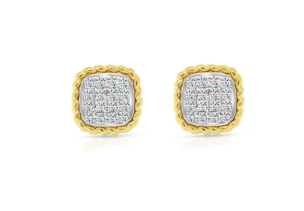 Earrings 18Kt Gold square shape with Diamonds